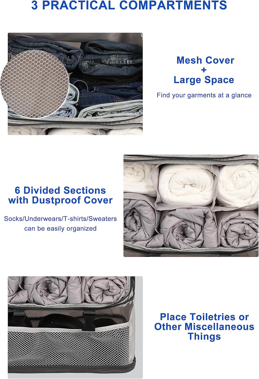 Hanging Packing Cubes Portable Closet 3-Shelf Travel Collapsible Compression Garment Organizer for Carry-on Luggage Suitcase Space Saver Bag XX-Large_No Side Pockets, Black
