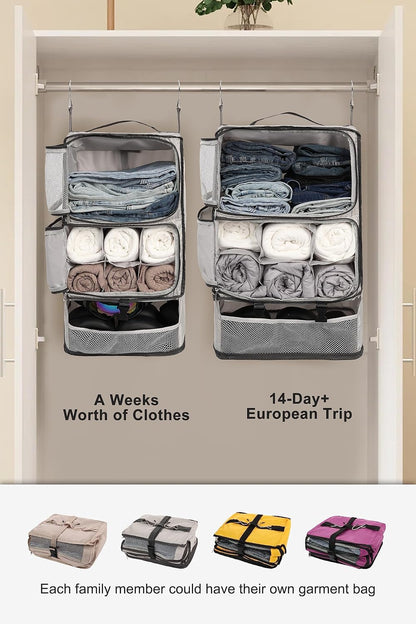 Hanging Packing Cubes Portable Closet 3-Shelf Travel Collapsible Compression Garment Organizer for Carry-on Luggage Suitcase Space Saver Bag XX-Large_No Side Pockets, Black