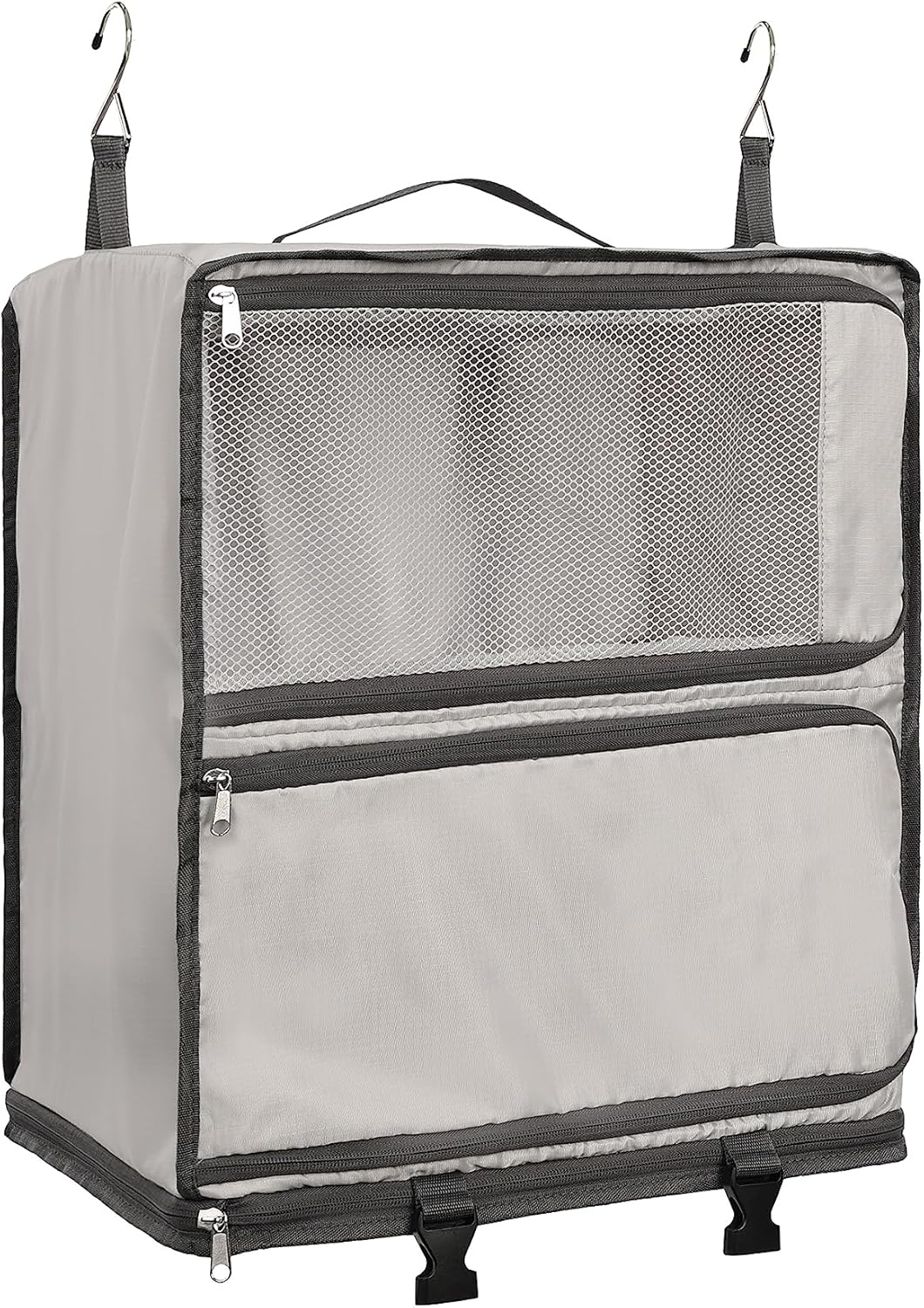 Hanging Packing Cubes Portable Closet 3-Shelf Travel Collapsible Compression Garment Organizer for Carry-on Luggage Suitcase Space Saver Bag XX-Large_No Side Pockets, Black