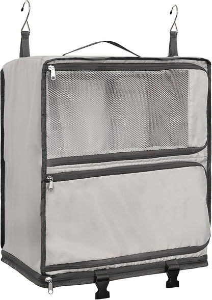 Hanging Packing Cubes Portable Closet 3-Shelf Travel Collapsible Compression Garment Organizer for Carry-on Luggage Suitcase Space Saver Bag XX-Large_No Side Pockets, Black
