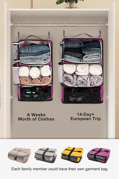 Hanging Packing Cubes Portable Closet 3-Shelf Travel Collapsible Compression Garment Organizer for Carry-on Luggage Suitcase Space Saver Bag XX-Large_No Side Pockets, Black