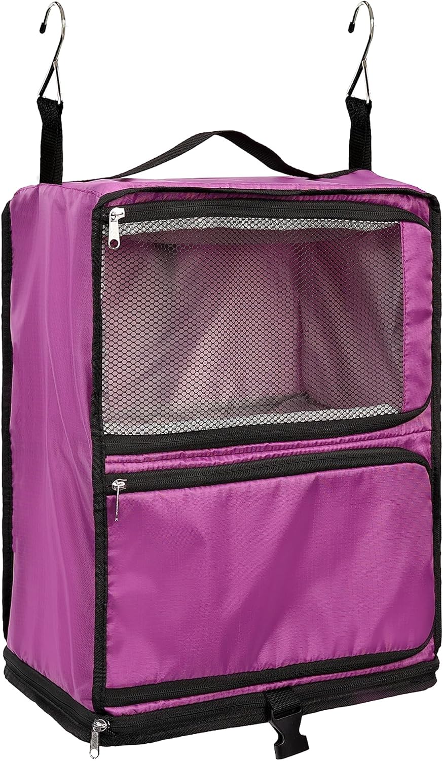 Hanging Packing Cubes Portable Closet 3-Shelf Travel Collapsible Compression Garment Organizer for Carry-on Luggage Suitcase Space Saver Bag XX-Large_No Side Pockets, Black