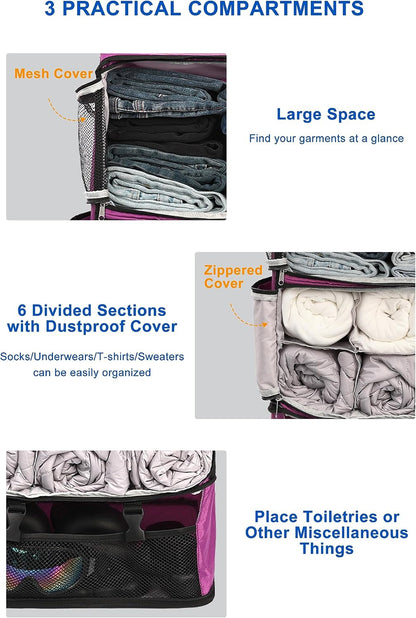 Hanging Packing Cubes Portable Closet 3-Shelf Travel Collapsible Compression Garment Organizer for Carry-on Luggage Suitcase Space Saver Bag XX-Large_No Side Pockets, Black