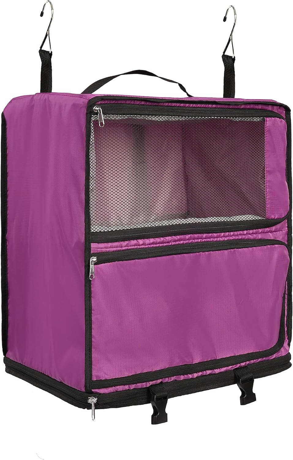 Hanging Packing Cubes Portable Closet 3-Shelf Travel Collapsible Compression Garment Organizer for Carry-on Luggage Suitcase Space Saver Bag XX-Large_No Side Pockets, Black