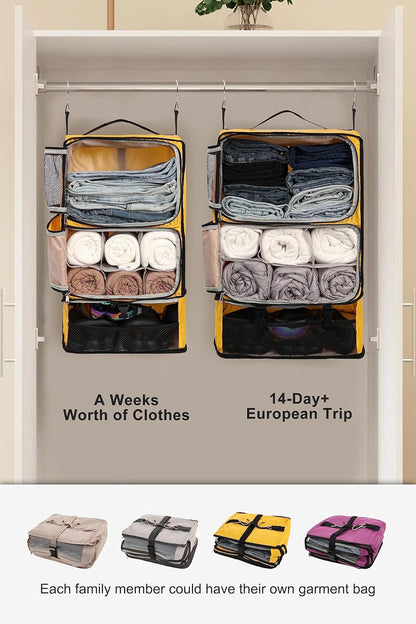 Hanging Packing Cubes Portable Closet 3-Shelf Travel Collapsible Compression Garment Organizer for Carry-on Luggage Suitcase Space Saver Bag XX-Large_No Side Pockets, Black