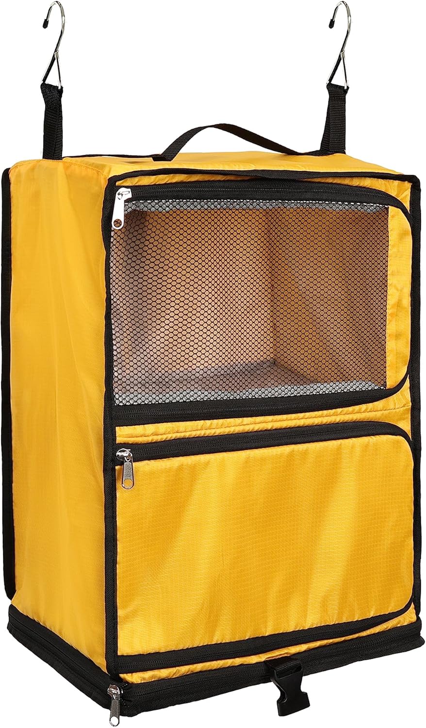 Hanging Packing Cubes Portable Closet 3-Shelf Travel Collapsible Compression Garment Organizer for Carry-on Luggage Suitcase Space Saver Bag XX-Large_No Side Pockets, Black