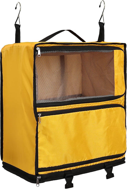 Hanging Packing Cubes Portable Closet 3-Shelf Travel Collapsible Compression Garment Organizer for Carry-on Luggage Suitcase Space Saver Bag XX-Large_No Side Pockets, Black