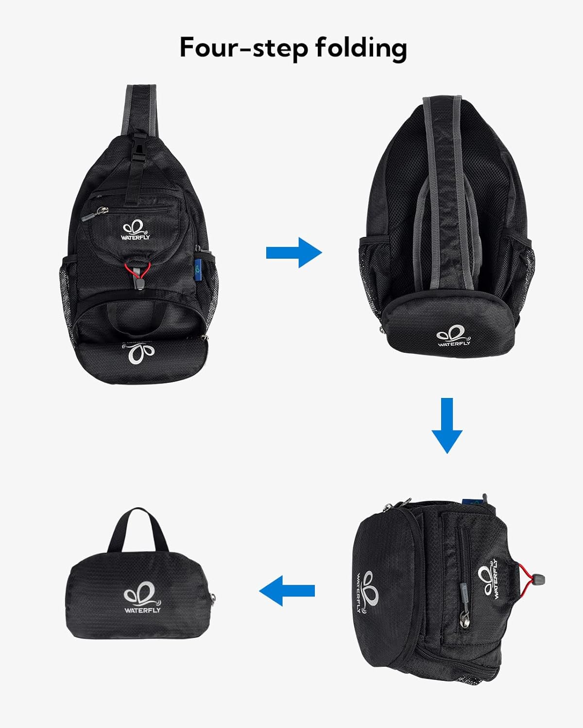 Packable Sling Backpack Lightweight Crossbody Bag Travel Daypack | Foldable design, Phone pocket, Water-resistant, Adjustable strap, Breathable back pad, Small hiking bag, Travel essentials