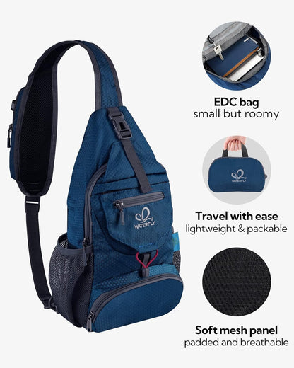 Packable Sling Backpack Lightweight Crossbody Bag Travel Daypack | Foldable design, Phone pocket, Water-resistant, Adjustable strap, Breathable back pad, Small hiking bag, Travel essentials