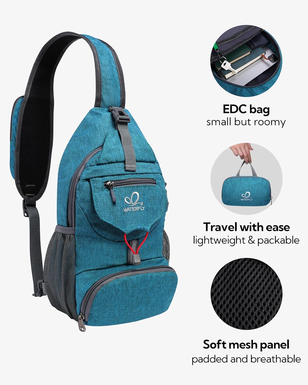 Packable Sling Backpack Lightweight Crossbody Bag Travel Daypack | Foldable design, Phone pocket, Water-resistant, Adjustable strap, Breathable back pad, Small hiking bag, Travel essentials