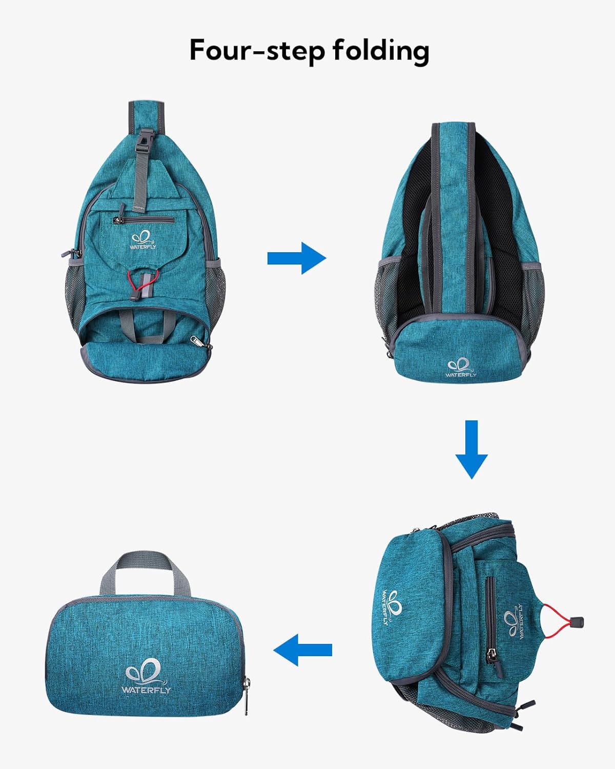 Packable Sling Backpack Lightweight Crossbody Bag Travel Daypack | Foldable design, Phone pocket, Water-resistant, Adjustable strap, Breathable back pad, Small hiking bag, Travel essentials