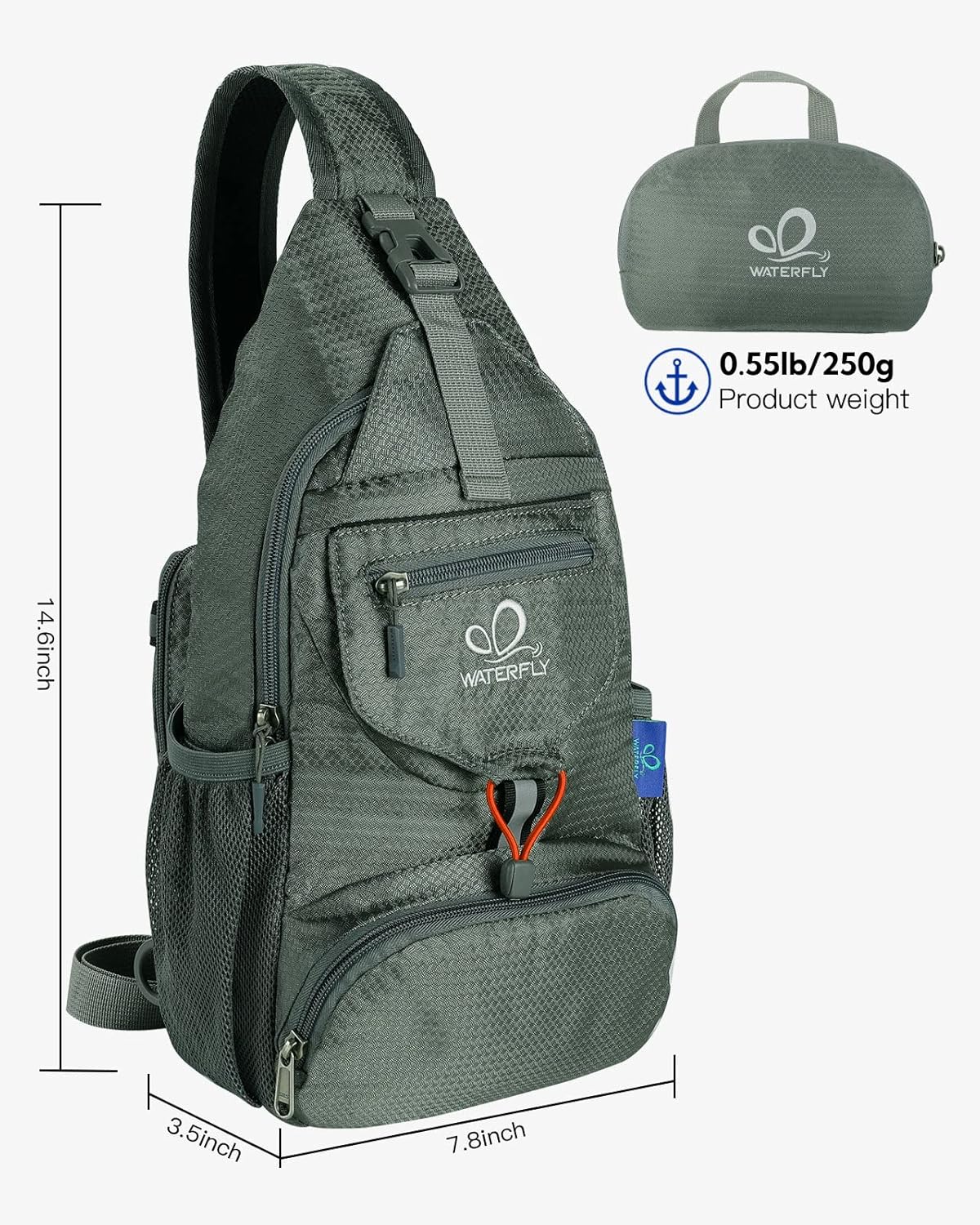 Packable Sling Backpack Lightweight Crossbody Bag Travel Daypack | Foldable design, Phone pocket, Water-resistant, Adjustable strap, Breathable back pad, Small hiking bag, Travel essentials
