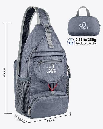 Packable Sling Backpack Lightweight Crossbody Bag Travel Daypack | Foldable design, Phone pocket, Water-resistant, Adjustable strap, Breathable back pad, Small hiking bag, Travel essentials