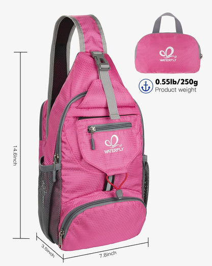 Packable Sling Backpack Lightweight Crossbody Bag Travel Daypack | Foldable design, Phone pocket, Water-resistant, Adjustable strap, Breathable back pad, Small hiking bag, Travel essentials