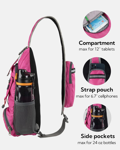 Packable Sling Backpack Lightweight Crossbody Bag Travel Daypack | Foldable design, Phone pocket, Water-resistant, Adjustable strap, Breathable back pad, Small hiking bag, Travel essentials