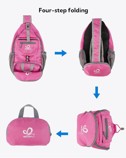 Packable Sling Backpack Lightweight Crossbody Bag Travel Daypack | Foldable design, Phone pocket, Water-resistant, Adjustable strap, Breathable back pad, Small hiking bag, Travel essentials