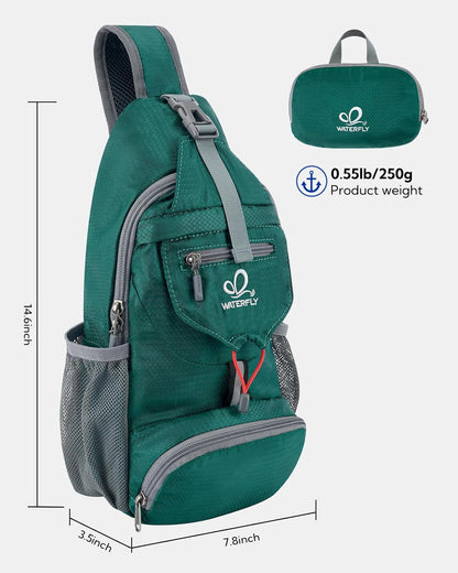 Packable Sling Backpack Lightweight Crossbody Bag Travel Daypack | Foldable design, Phone pocket, Water-resistant, Adjustable strap, Breathable back pad, Small hiking bag, Travel essentials