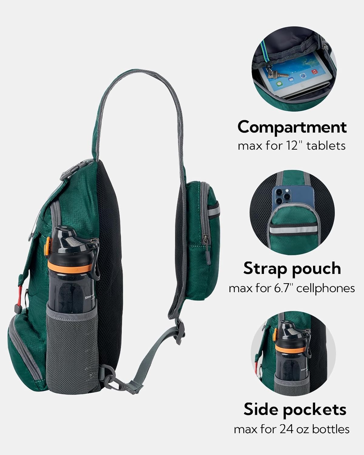 Packable Sling Backpack Lightweight Crossbody Bag Travel Daypack | Foldable design, Phone pocket, Water-resistant, Adjustable strap, Breathable back pad, Small hiking bag, Travel essentials