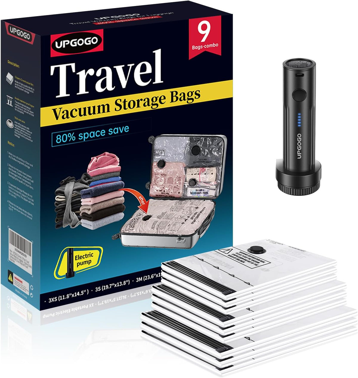 Travel Vacuum Bags for Luggage with Portable Electric Pump,Vacuum Seal Bags for Clothing,Packing Cubes Compression,Cruise Ship and Travel Essentials(Combo 16 Pack)