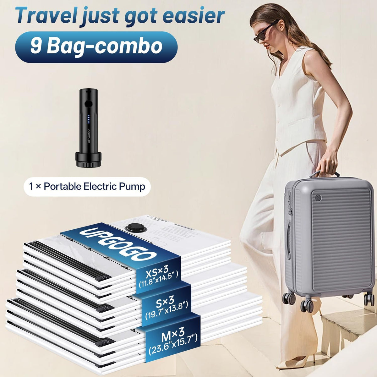 Travel Vacuum Bags for Luggage with Portable Electric Pump,Vacuum Seal Bags for Clothing,Packing Cubes Compression,Cruise Ship and Travel Essentials(Combo 16 Pack)