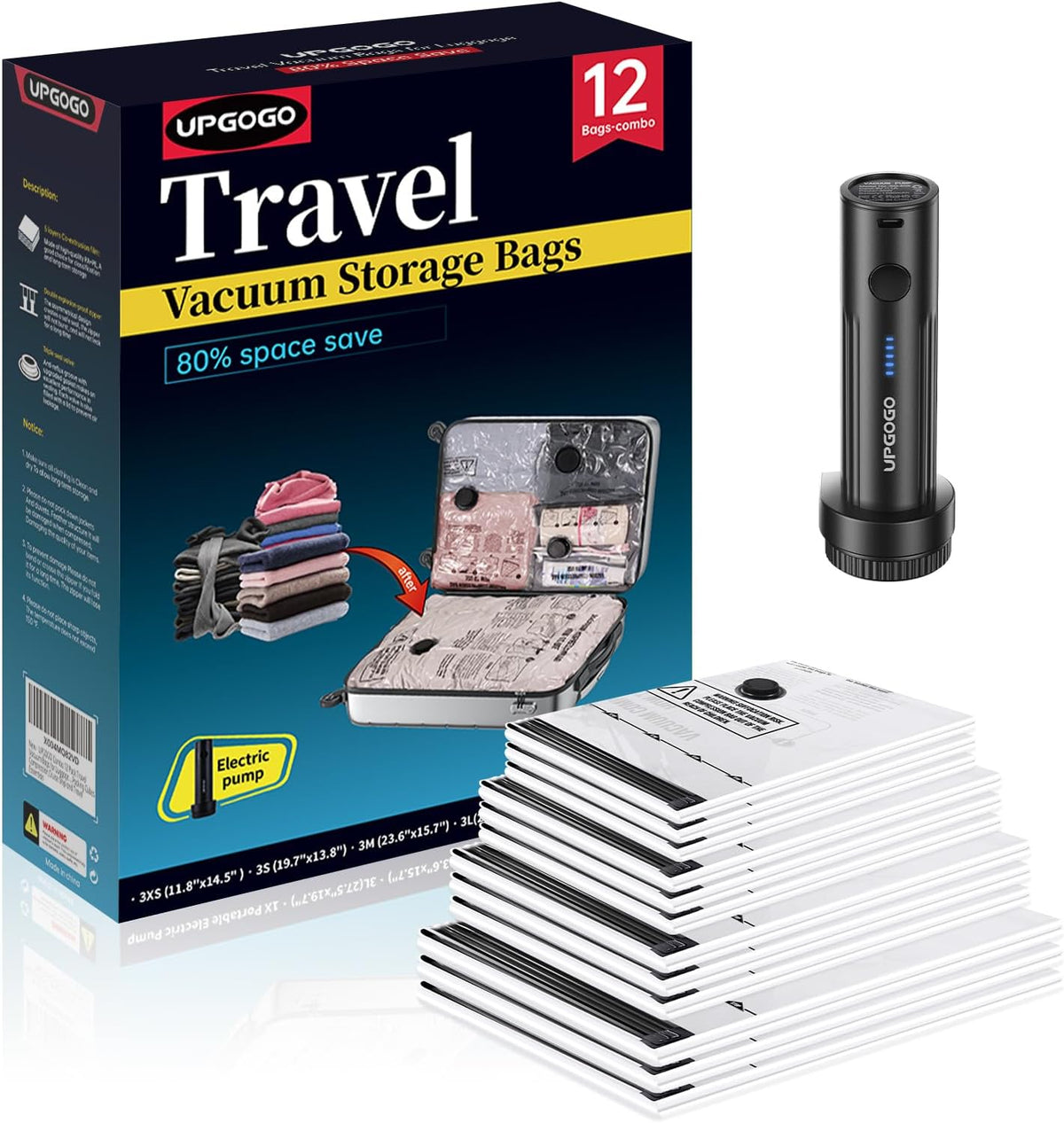 Travel Vacuum Bags for Luggage with Portable Electric Pump,Vacuum Seal Bags for Clothing,Packing Cubes Compression,Cruise Ship and Travel Essentials(Combo 16 Pack)