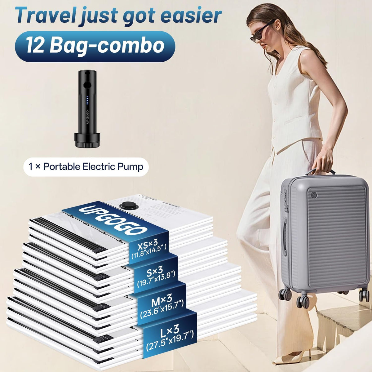 Travel Vacuum Bags for Luggage with Portable Electric Pump,Vacuum Seal Bags for Clothing,Packing Cubes Compression,Cruise Ship and Travel Essentials(Combo 16 Pack)