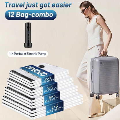 Travel Vacuum Bags for Luggage with Portable Electric Pump,Vacuum Seal Bags for Clothing,Packing Cubes Compression,Cruise Ship and Travel Essentials(Combo 16 Pack)