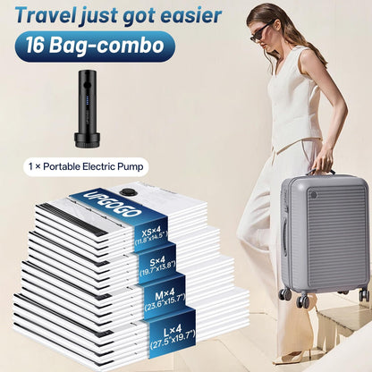 Travel Vacuum Bags for Luggage with Portable Electric Pump,Vacuum Seal Bags for Clothing,Packing Cubes Compression,Cruise Ship and Travel Essentials(Combo 16 Pack)