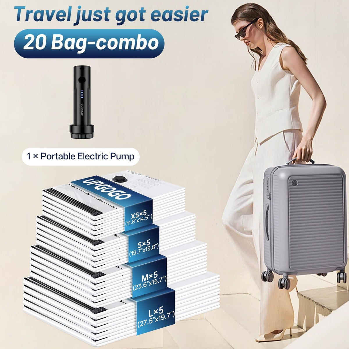 Travel Vacuum Bags for Luggage with Portable Electric Pump,Vacuum Seal Bags for Clothing,Packing Cubes Compression,Cruise Ship and Travel Essentials(Combo 16 Pack)