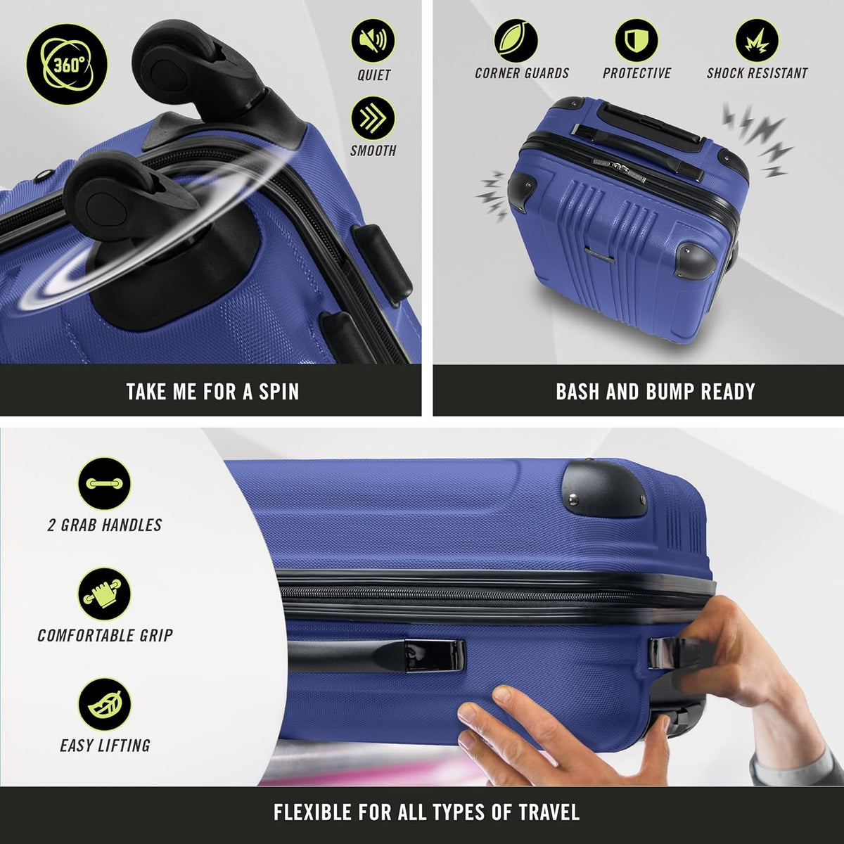 REACTION Out of Bounds Lightweight Hardshell 4-Wheel Spinner Luggage, Mint Blue, 20-Inch Carry On