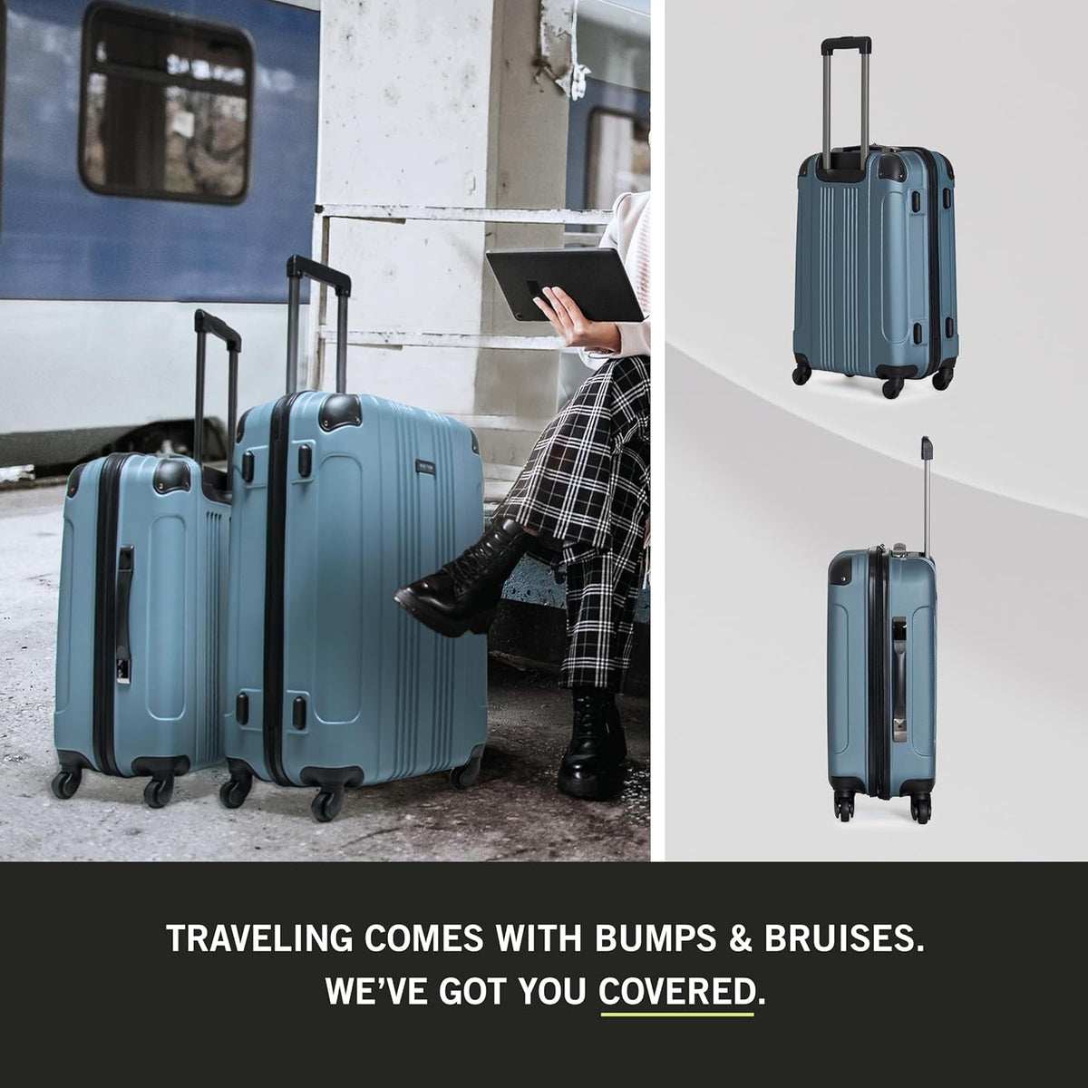 REACTION Out of Bounds Lightweight Hardshell 4-Wheel Spinner Luggage, Mint Blue, 20-Inch Carry On