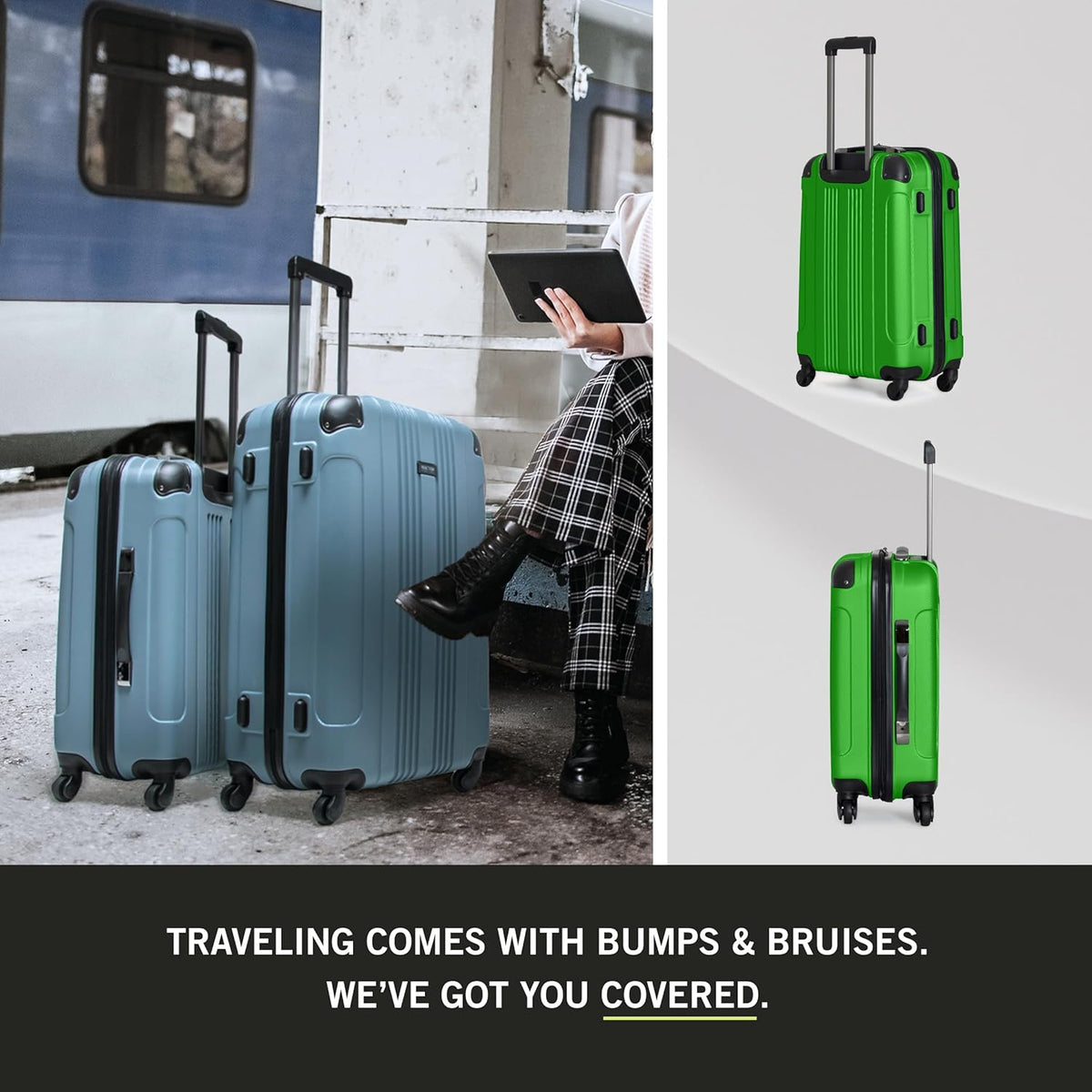 REACTION Out of Bounds Lightweight Hardshell 4-Wheel Spinner Luggage, Mint Blue, 20-Inch Carry On