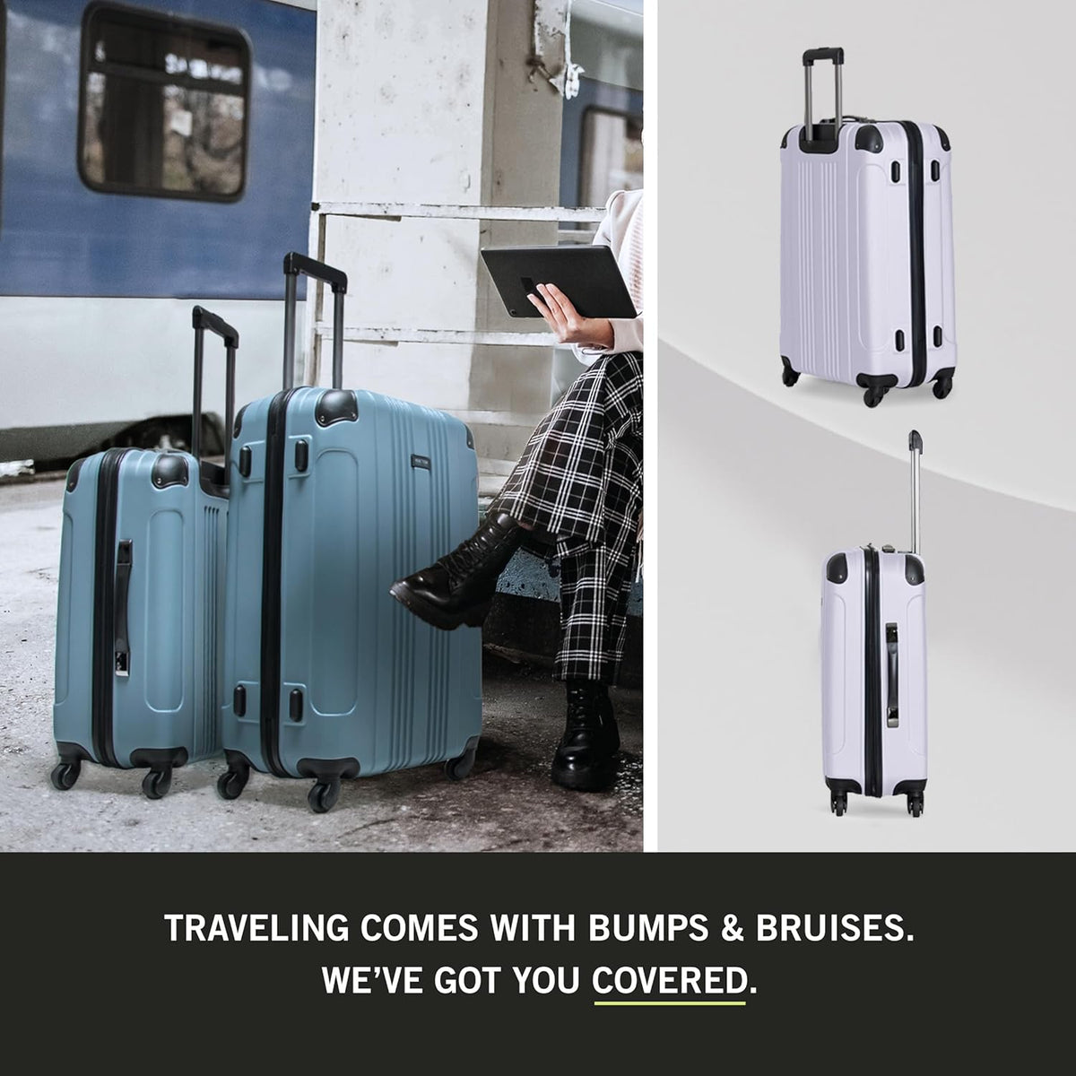 REACTION Out of Bounds Lightweight Hardshell 4-Wheel Spinner Luggage, Mint Blue, 20-Inch Carry On