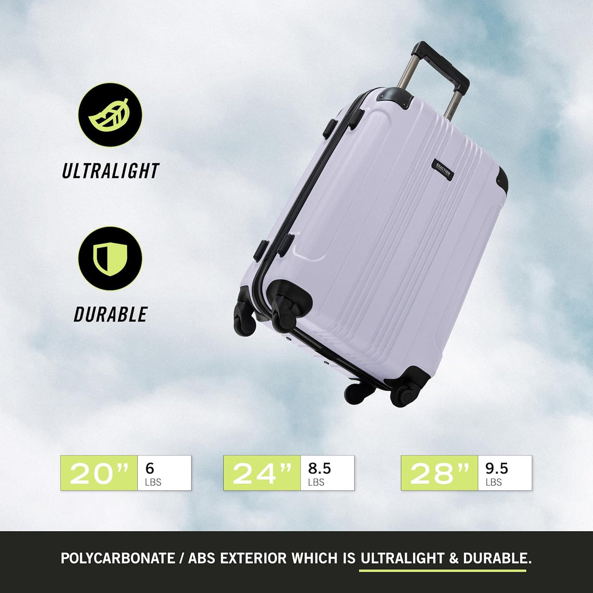 REACTION Out of Bounds Lightweight Hardshell 4-Wheel Spinner Luggage, Mint Blue, 20-Inch Carry On