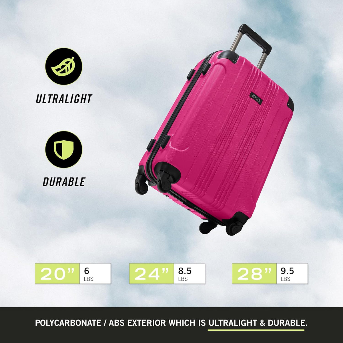 REACTION Out of Bounds Lightweight Hardshell 4-Wheel Spinner Luggage, Mint Blue, 20-Inch Carry On