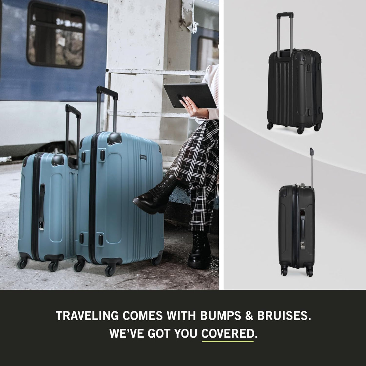 REACTION Out of Bounds Lightweight Hardshell 4-Wheel Spinner Luggage, Mint Blue, 20-Inch Carry On