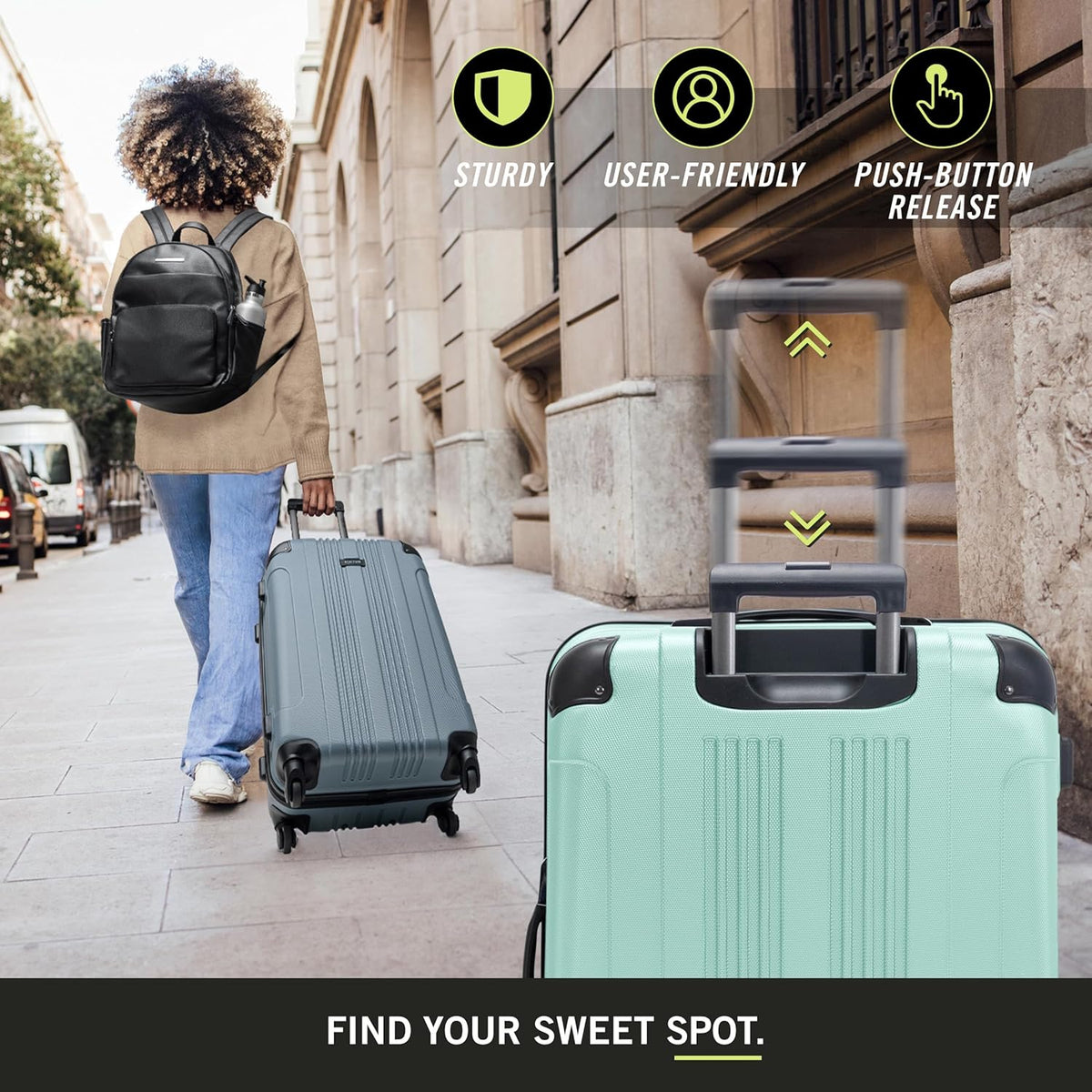 REACTION Out of Bounds Lightweight Hardshell 4-Wheel Spinner Luggage, Mint Blue, 20-Inch Carry On