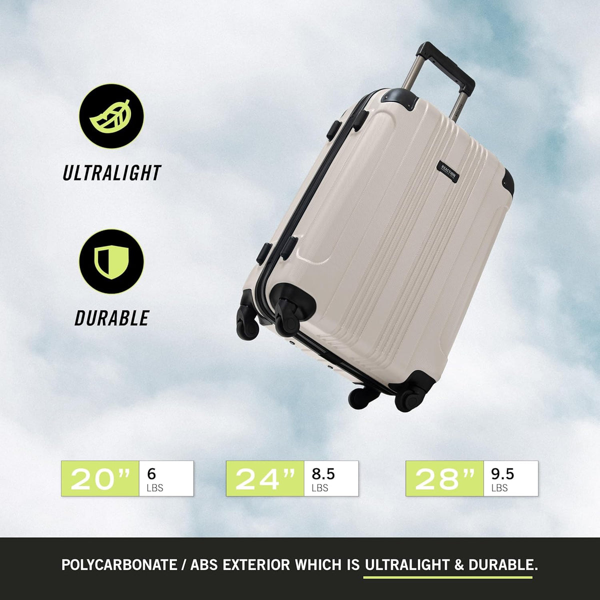 REACTION Out of Bounds Lightweight Hardshell 4-Wheel Spinner Luggage, Mint Blue, 20-Inch Carry On