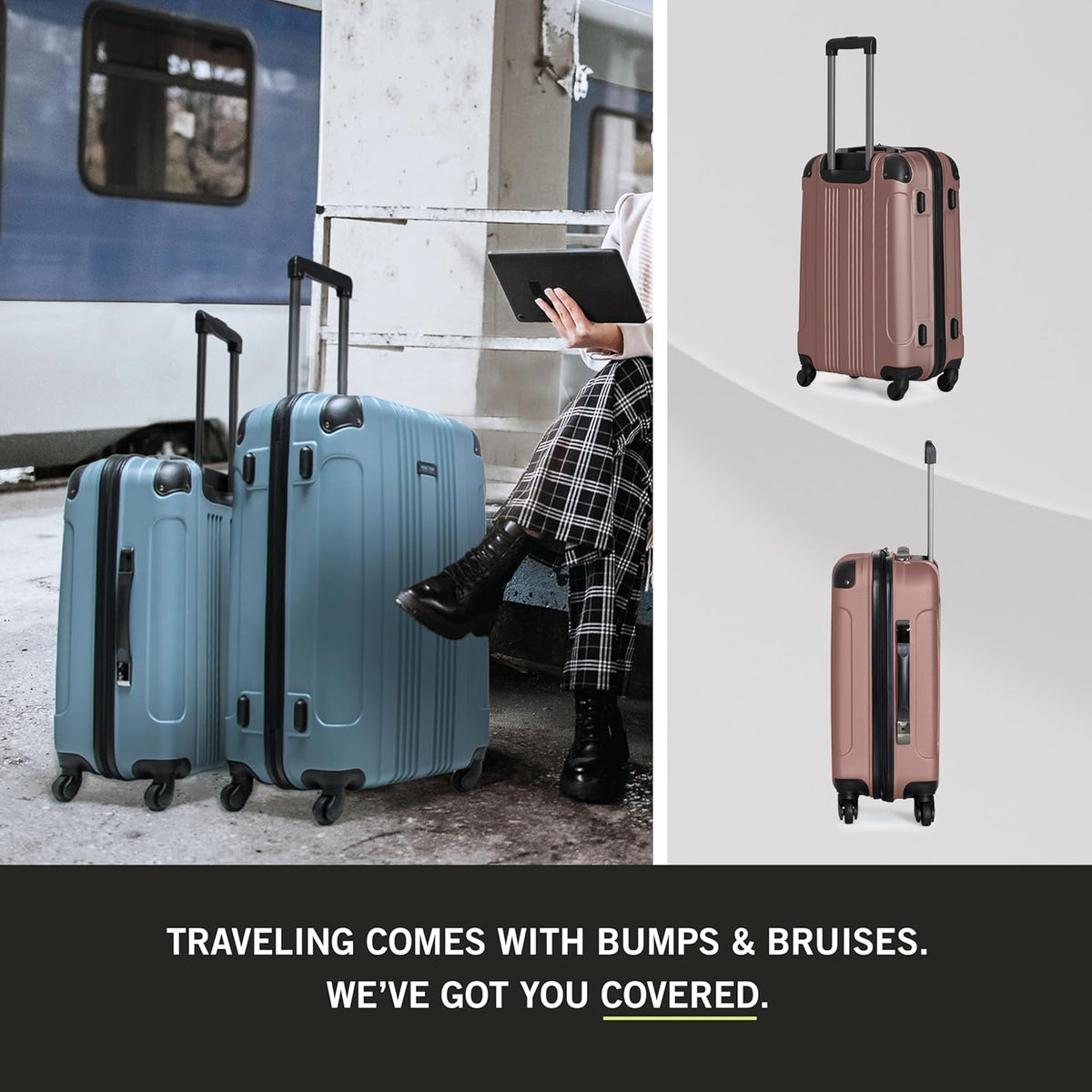 REACTION Out of Bounds Lightweight Hardshell 4-Wheel Spinner Luggage, Mint Blue, 20-Inch Carry On