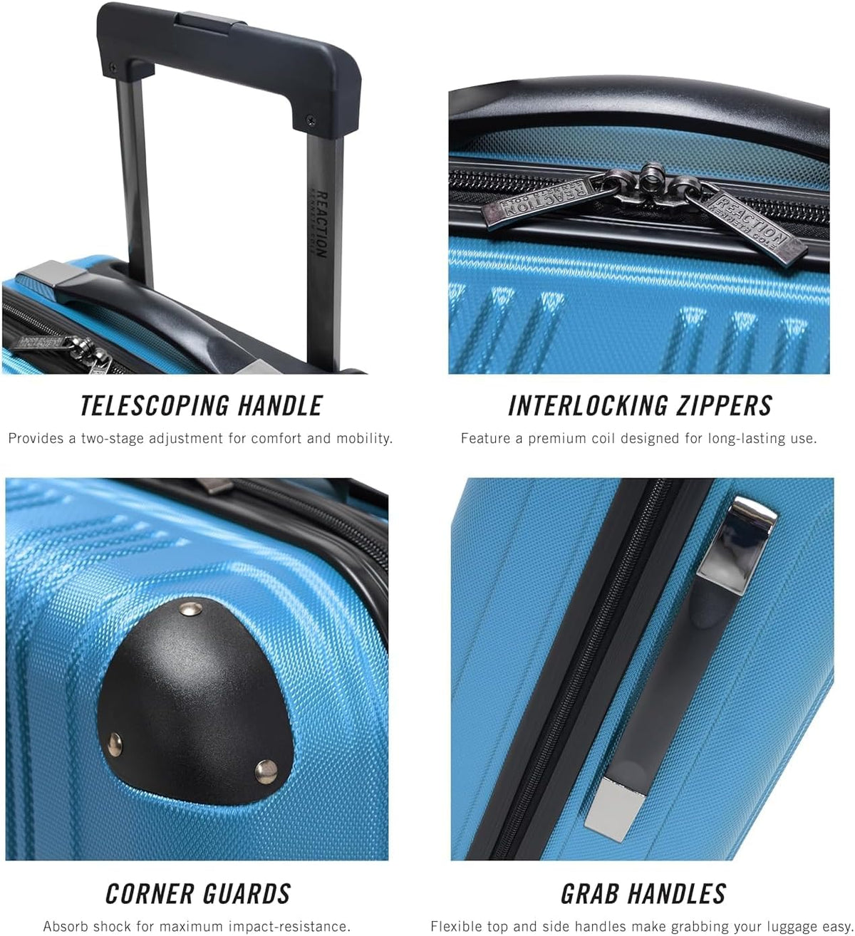 REACTION Out of Bounds Lightweight Hardshell 4-Wheel Spinner Luggage, Mint Blue, 20-Inch Carry On