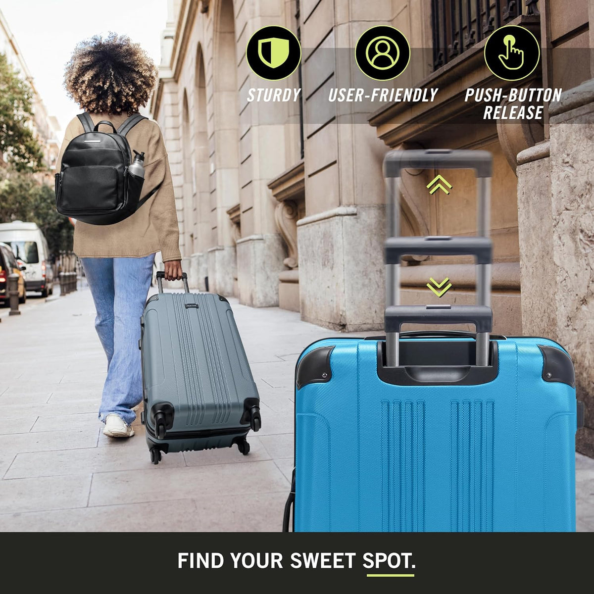 REACTION Out of Bounds Lightweight Hardshell 4-Wheel Spinner Luggage, Mint Blue, 20-Inch Carry On