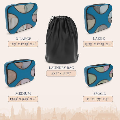 Premium 5 Packing Cubes Set (Precious Pink) & 5 Packing Cubes Set (Gentleman's Blue) | Lightweight Mesh Travel Luggage Organizers with Laundry Bag