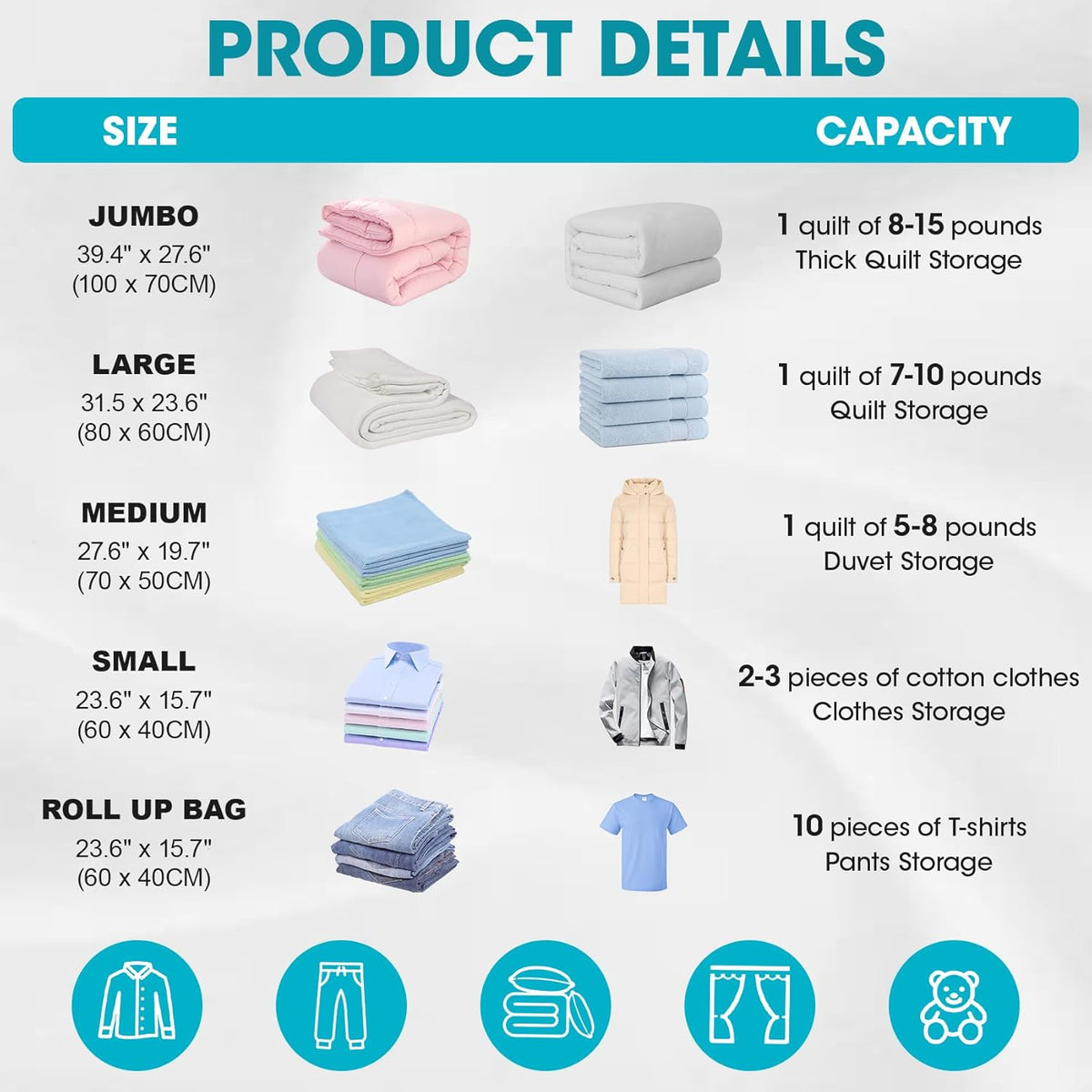Vacuum Storage Bags with Hand Pump, 12 Large Compression Space Saver Vacuum Seal Bags for Clothing, Travel, Luggage, Comforters, Blankets, Pillows, Bedding, Duvets