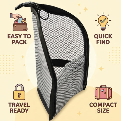 Standing Toiletry Bag, Hanging Travel Toiletry Bag with Clear Compartments, Large Makeup Bag for Organized Travel Essentials, White Standing Make Up Bag with Multiple Pockets (Black)