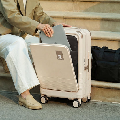 Top Opening PC Hard Shell Suitcase, 20-inch International Carry On Luggage with TSA Lock, 360 Silent Spinner Wheels - Ideal for Business Travel Suitcase (Beige, Carry-On 20-Inch)
