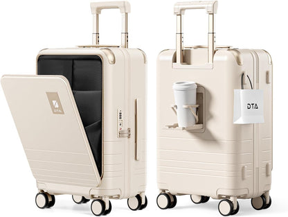 Top Opening PC Hard Shell Suitcase, 20-inch International Carry On Luggage with TSA Lock, 360 Silent Spinner Wheels - Ideal for Business Travel Suitcase (Beige, Carry-On 20-Inch)