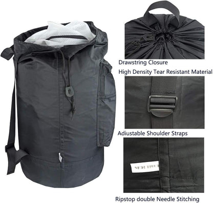Washable Laundry Bag Backpack with Zipper Pocket, Heavy Duty Clothes Bag, 2 Strong Adjustable Shoulder Straps with Drawstring Closure for Travel, Camping or College, Black