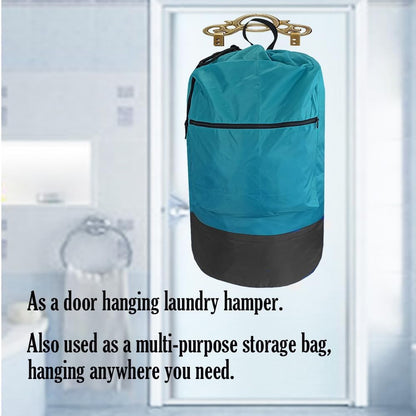 Washable Laundry Bag Backpack with Zipper Pocket, Heavy Duty Clothes Bag, 2 Strong Adjustable Shoulder Straps with Drawstring Closure for Travel, Camping or College, Black