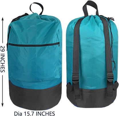 Washable Laundry Bag Backpack with Zipper Pocket, Heavy Duty Clothes Bag, 2 Strong Adjustable Shoulder Straps with Drawstring Closure for Travel, Camping or College, Black