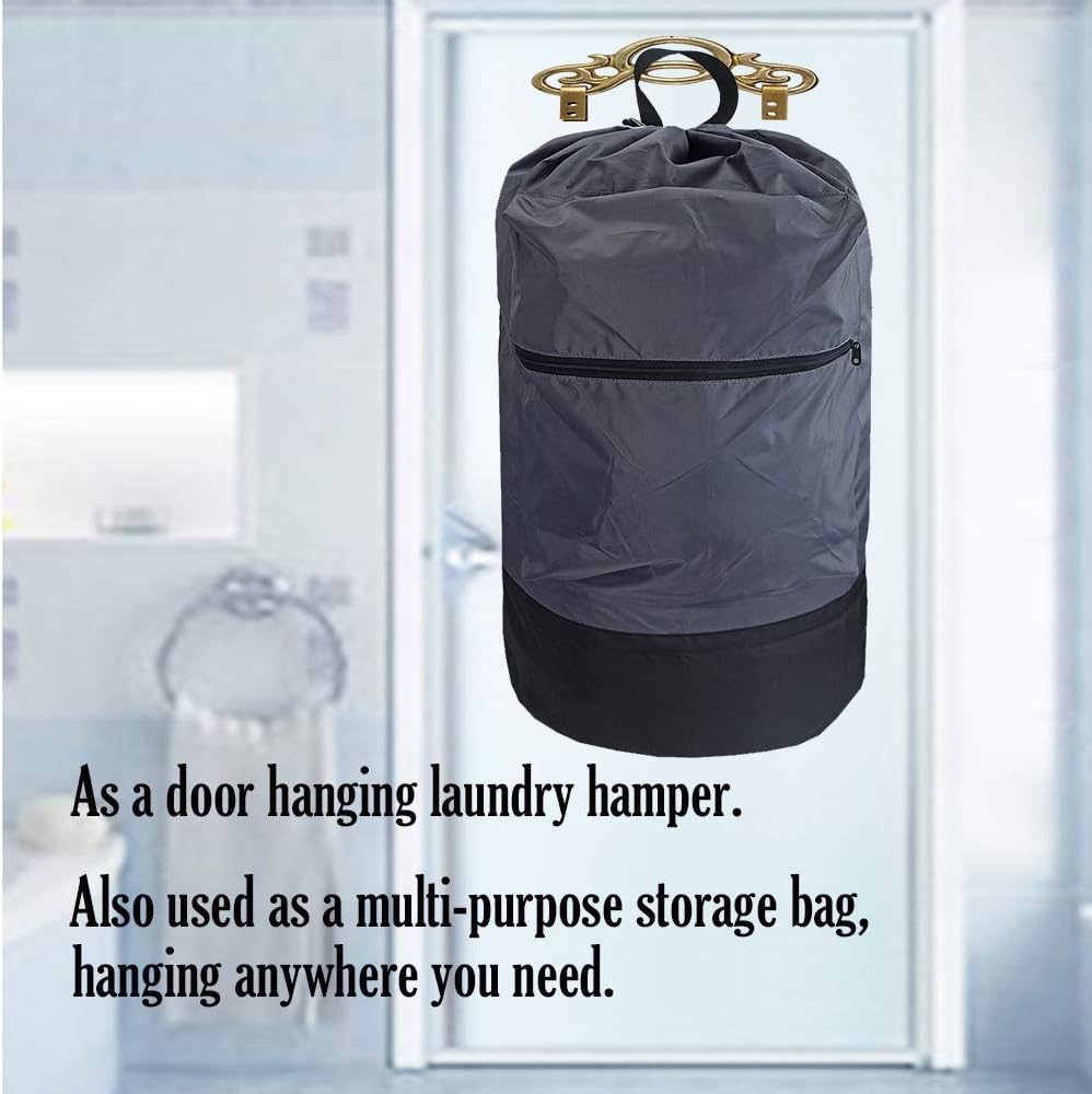 Washable Laundry Bag Backpack with Zipper Pocket, Heavy Duty Clothes Bag, 2 Strong Adjustable Shoulder Straps with Drawstring Closure for Travel, Camping or College, Black